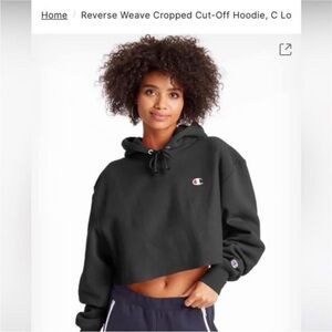 Champion Reverse Weave Black Cropped Sweatshirt